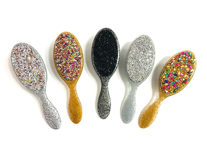 Sikat Rambut Plastik Oval Bling Perhiasan Dengan Pegangan