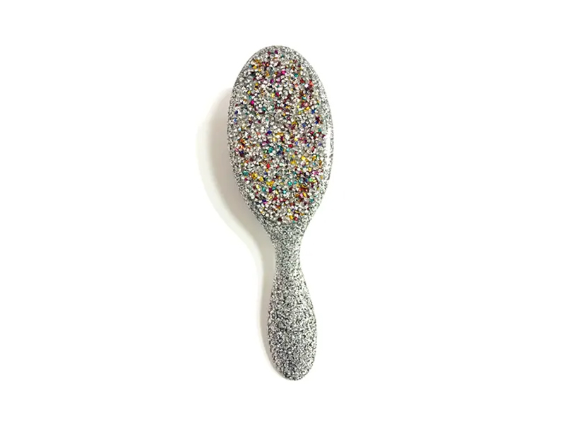 Sikat Rambut Plastik Oval Bling Perhiasan Dengan Pegangan