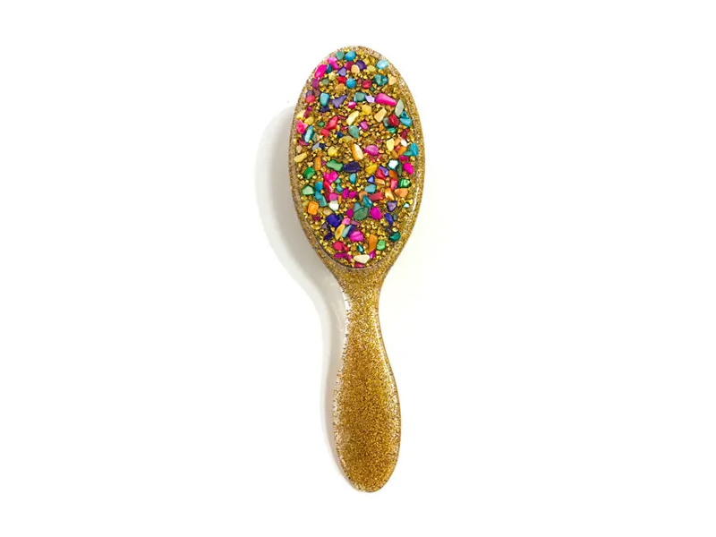 Sikat Rambut Plastik Oval Bling Perhiasan Dengan Pegangan